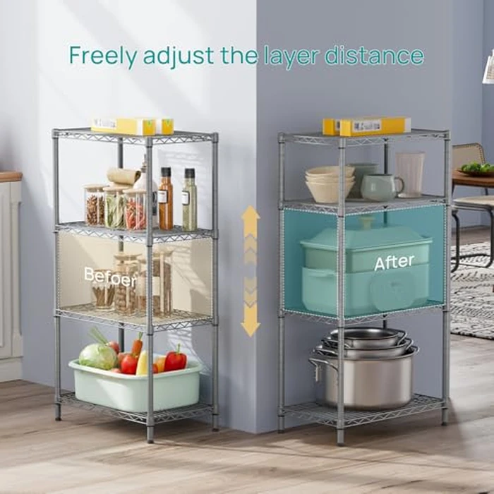 SINGAYE 4 Shelves Adjustable Storage Shelf Wire Shelving Rack Bathroom Standing Units Laundry Room Organization for Kitchen Office Bathroom Organizers Metal Pantry 14" D x 24" W x 48" H Gray by SINGAYE - Image 1