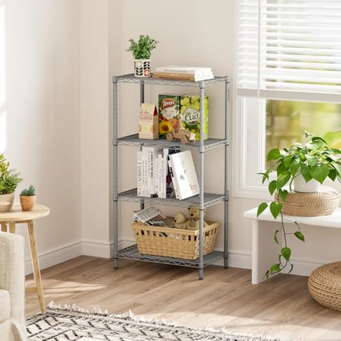SINGAYE 4 Shelves Adjustable Storage Shelf Wire Shelving Rack Bathroom Standing Units Laundry Room Organization for Kitchen Office Bathroom Organizers Metal Pantry 14" D x 24" W x 48" H Gray by SINGAYE - Image 3