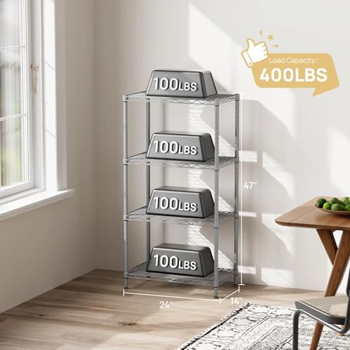 SINGAYE 4 Shelves Adjustable Storage Shelf Wire Shelving Rack Bathroom Standing Units Laundry Room Organization for Kitchen Office Bathroom Organizers Metal Pantry 14" D x 24" W x 48" H Gray by SINGAYE - Image 4