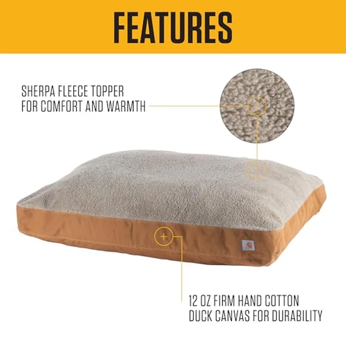 Carhartt Firm Duck Dog Bed, Durable Canvas Pet Bed with Water-Repellent Shell, Carhartt Brown with Sherpa Top, Medium by Carhartt - Image 2