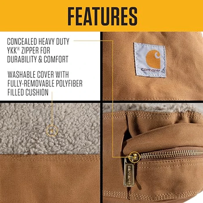 Carhartt Firm Duck Dog Bed, Durable Canvas Pet Bed with Water-Repellent Shell, Carhartt Brown with Sherpa Top, Medium by Carhartt - Image 3