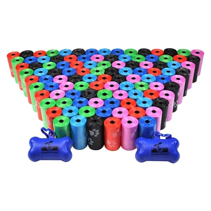 Downtown Pet Supply Rainbow Paw Print Poop Bags (2200 CT & 2 Dispensers) - Leak-Proof, Unscented, Clips to Leashes & Harnesses by Downtown Pet Supply - Image 1