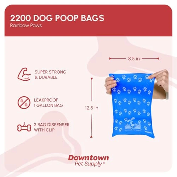 Downtown Pet Supply Rainbow Paw Print Poop Bags (2200 CT & 2 Dispensers) - Leak-Proof, Unscented, Clips to Leashes & Harnesses by Downtown Pet Supply - Image 2