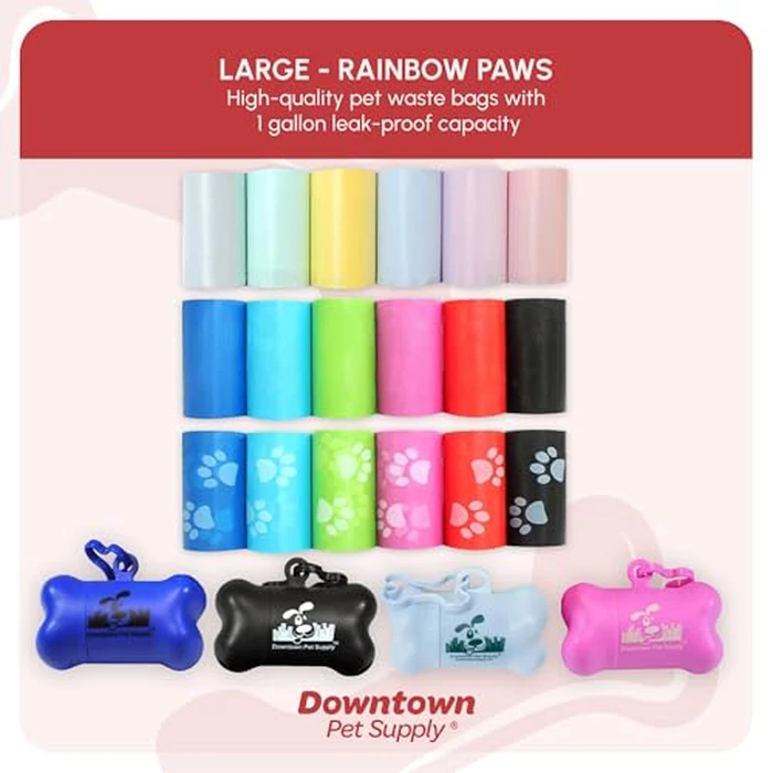 Downtown Pet Supply Rainbow Paw Print Poop Bags (2200 CT & 2 Dispensers) - Leak-Proof, Unscented, Clips to Leashes & Harnesses by Downtown Pet Supply - Image 8
