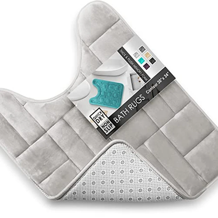 Clara Clark Bathroom Contour Rug, Ultra Soft Non Slip and Cozy, Velvet Memory Foam Toilet U-Shaped Bath Mat, 20 x 24, Tiled - Silver by Clara Clark - Image 1