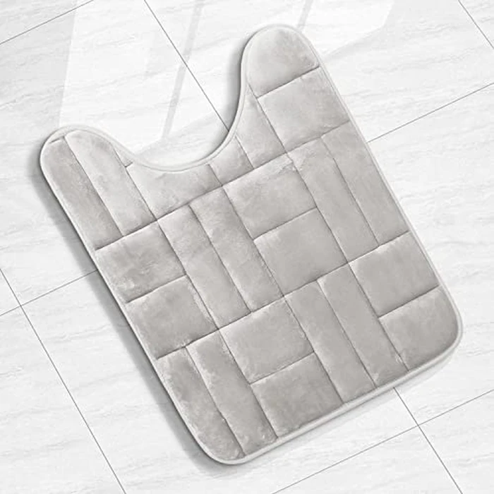 Clara Clark Bathroom Contour Rug, Ultra Soft Non Slip and Cozy, Velvet Memory Foam Toilet U-Shaped Bath Mat, 20 x 24, Tiled - Silver by Clara Clark - Image 2