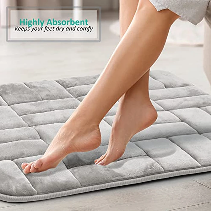 Clara Clark Bathroom Contour Rug, Ultra Soft Non Slip and Cozy, Velvet Memory Foam Toilet U-Shaped Bath Mat, 20 x 24, Tiled - Silver by Clara Clark - Image 6