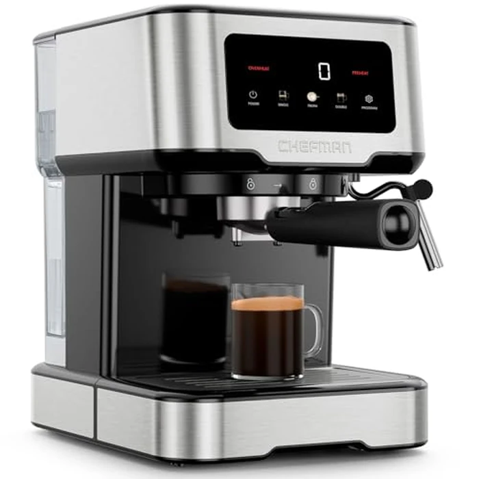 Chefman CraftBrew Espresso Machine, 15-Bar Pump Digital Espresso Maker w/Steam Wand for Latte & Cappuccino, Compact Espresso Coffee Machine w/ 1.5L Removable Water Reservoir - Stainless Steel by Chefman - Used - Very Good condition - CA$109.13