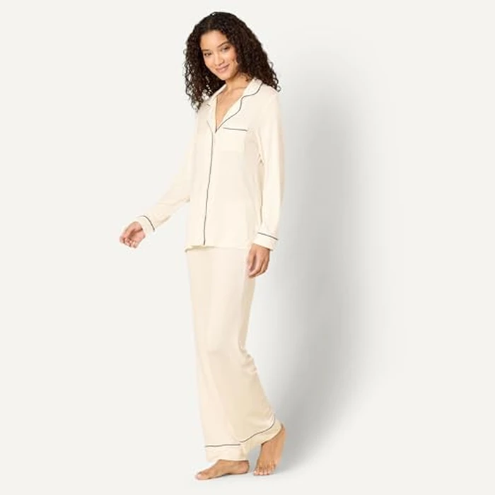 Amazon Essentials x Sofia Grainge Women's Stretch Modal Long-Sleeve and Full-Length Bottom Pajama Set, Ivory, X-Small by Amazon Essentials - Image 4