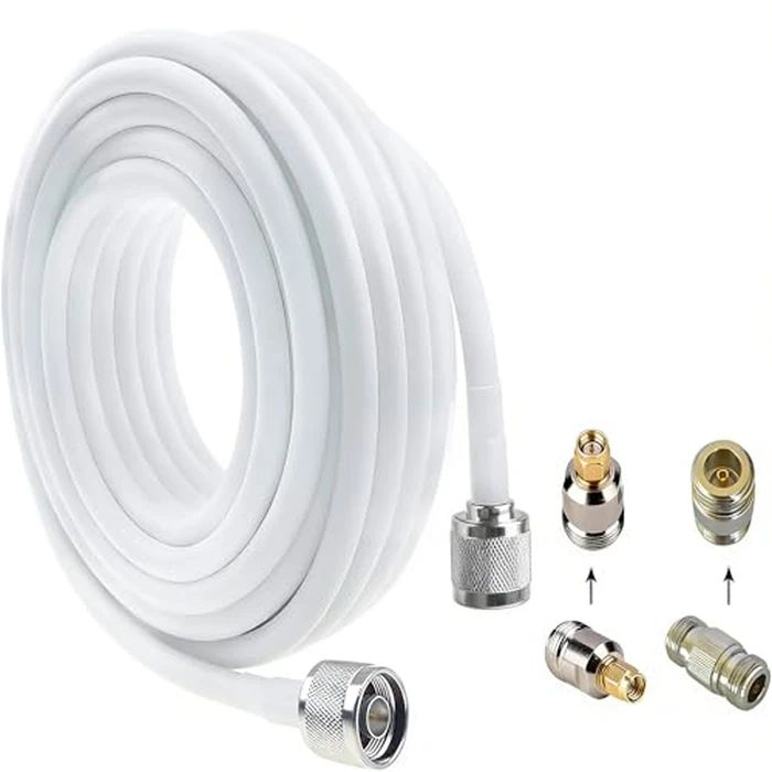 N Male to N Male Coaxial Cable 50ft - 3D-FB White | Includes N-N & N-SMA Adapters, High-Speed 50ohm Cable for Cell Phone Signal Booster, 4G LTE 5G Antenna by ISNMDND - Used - Like New condition