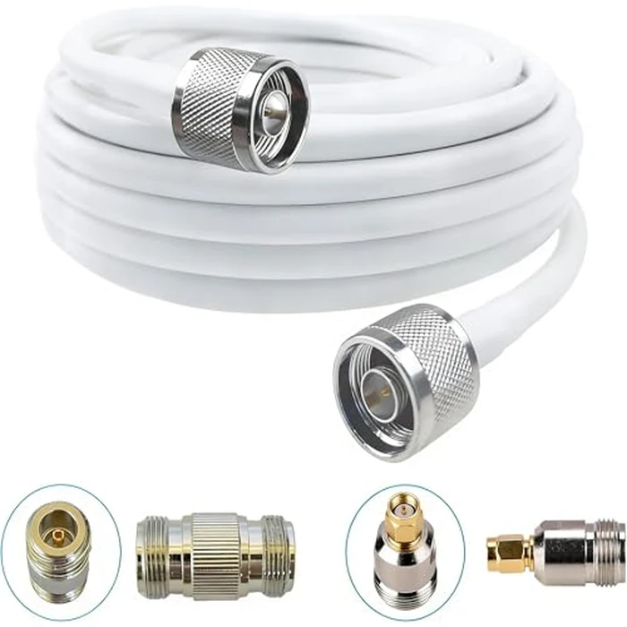 N Male to N Male Coaxial Cable 50ft - 3D-FB White | Includes N-N & N-SMA Adapters, High-Speed 50ohm Cable for Cell Phone Signal Booster, 4G LTE 5G Antenna by ISNMDND - Image 2