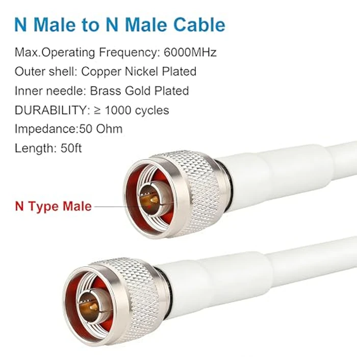 N Male to N Male Coaxial Cable 50ft - 3D-FB White | Includes N-N & N-SMA Adapters, High-Speed 50ohm Cable for Cell Phone Signal Booster, 4G LTE 5G Antenna by ISNMDND - Image 4