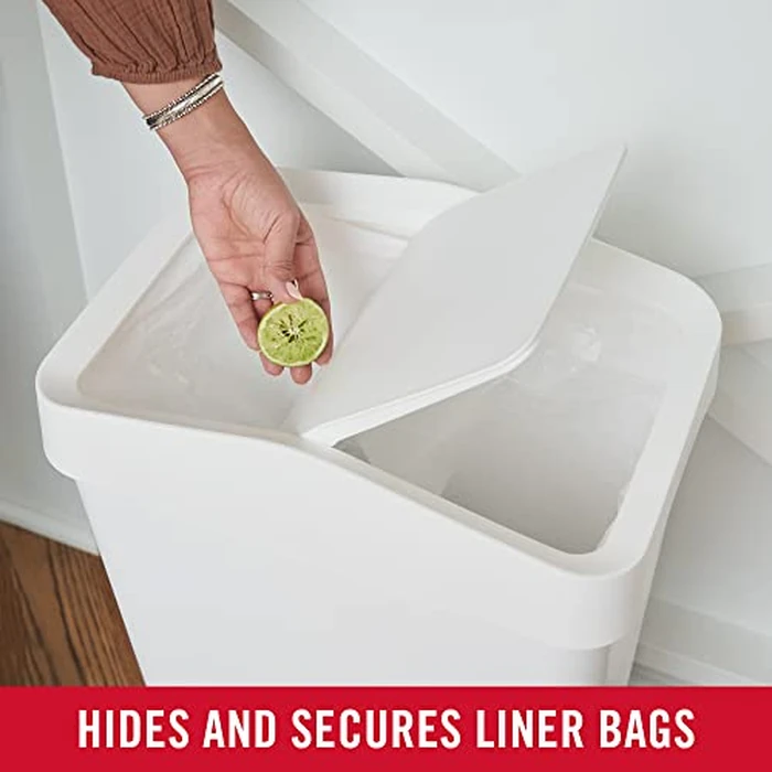 Rubbermaid Swing Top Waste Container for Home and Kitchen, Easy Access Disposal and Slim Modern Trash Can with Lid, 12.2 Gallon Capacity, White by Rubbermaid - Image 5