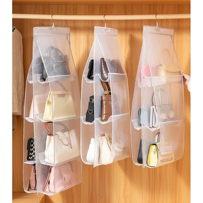 AARAINBOW Hanging Handbag Organizer for Closet, 8-Pocket Purse Storage Holder, Space-Saving Wardrobe Organizer for Women, 44.5" L x 13.5" W (A-White) by AARAINBOW - Image 3