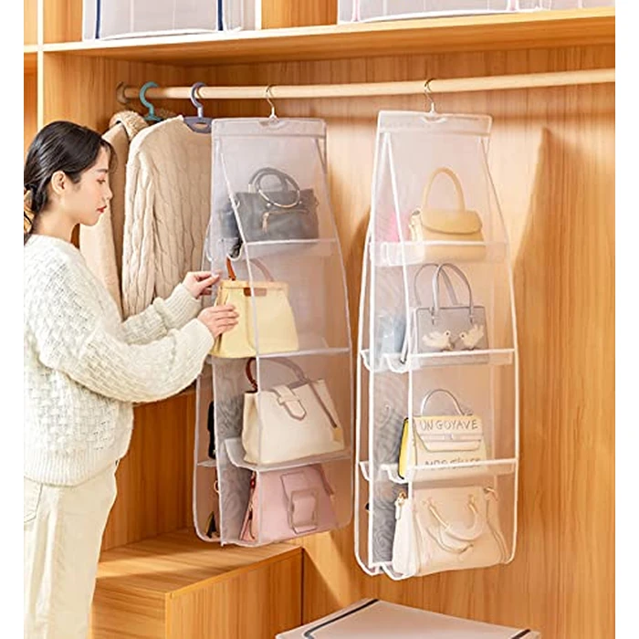 AARAINBOW Hanging Handbag Organizer for Closet, 8-Pocket Purse Storage Holder, Space-Saving Wardrobe Organizer for Women, 44.5" L x 13.5" W (A-White) by AARAINBOW - Image 5