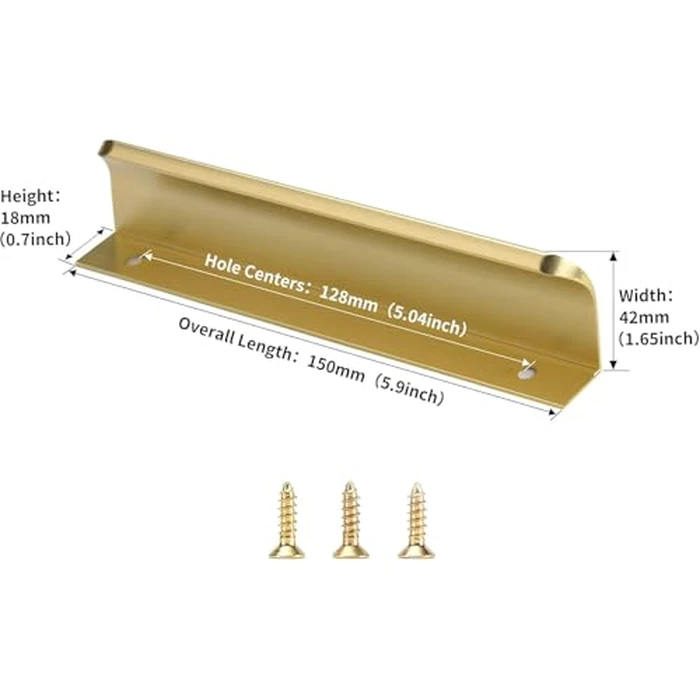 Satanga Edge Finger Tab Pulls for cabinets Kitchen Concealed Drawer Pull Aluminum Hidden Door Handles for Home Pack of 10 Modern Brushed Brass 6" Overall Length Easy Installation by Satanga - Image 3