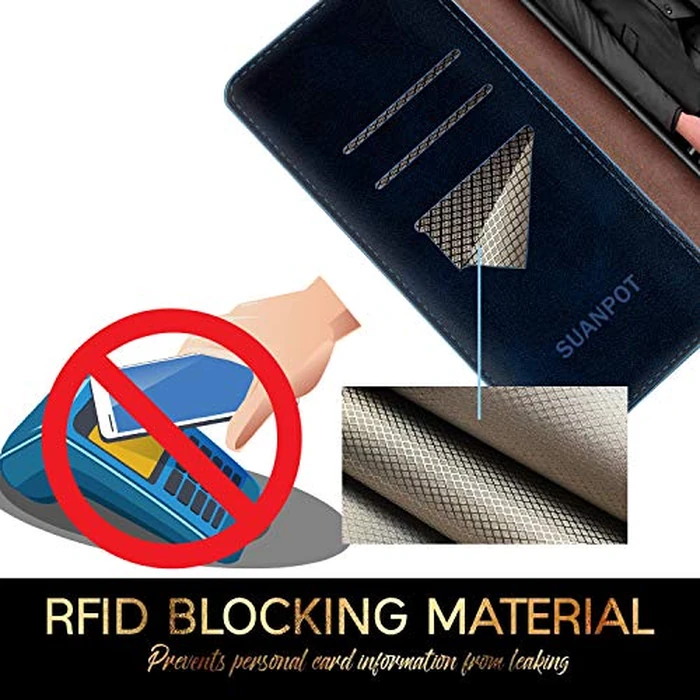 SUANPOT for iPhone XR 6.1” RFID Blocking Wallet case Credit Card Holder,Flip Book PU Leather Phone case Shockproof Cover Cellphone Women Men for Apple iPhone 10R case Wallet (Dark Blue) by SUANPOT - Image 3