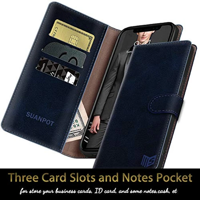 SUANPOT for iPhone XR 6.1” RFID Blocking Wallet case Credit Card Holder,Flip Book PU Leather Phone case Shockproof Cover Cellphone Women Men for Apple iPhone 10R case Wallet (Dark Blue) by SUANPOT - Image 4
