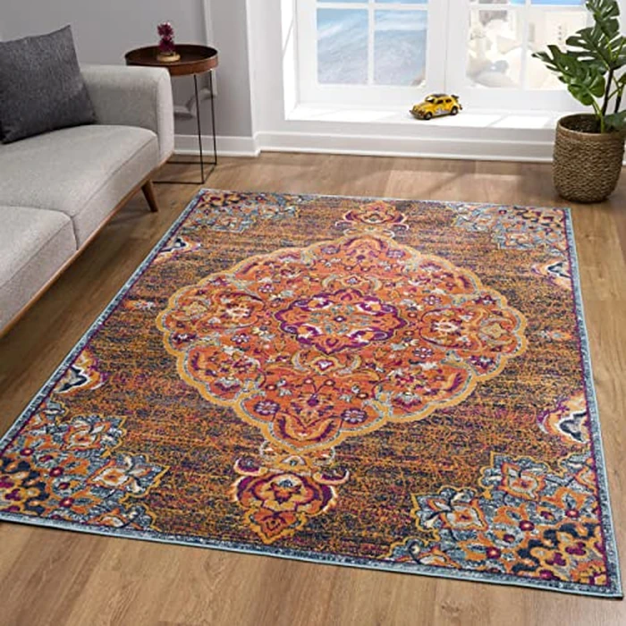 Rug Branch Floria 4' x 6' (3'9" x 5'6") Blue/Pink Floral Medallion Indoor Area Rug, Traditional, Medium Pile, Stain-Resistant Carpet - Living Room, Bedroom, Dining Room, and Kitchen by Rug Branch - Image 1