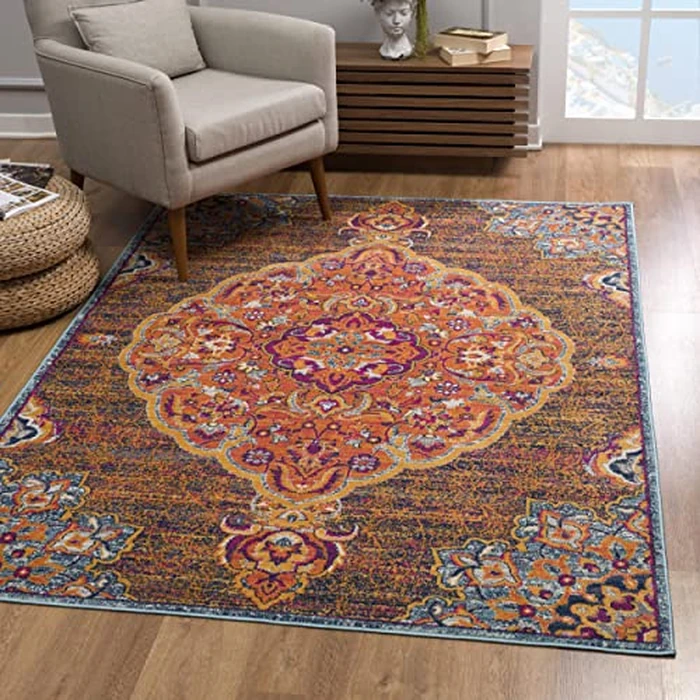 Rug Branch Floria 4' x 6' (3'9" x 5'6") Blue/Pink Floral Medallion Indoor Area Rug, Traditional, Medium Pile, Stain-Resistant Carpet - Living Room, Bedroom, Dining Room, and Kitchen by Rug Branch - Image 2