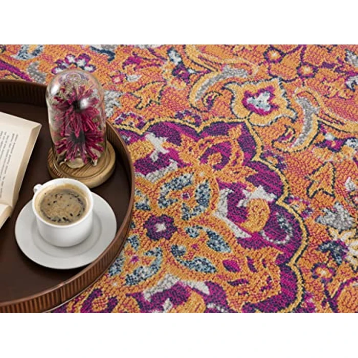 Rug Branch Floria 4' x 6' (3'9" x 5'6") Blue/Pink Floral Medallion Indoor Area Rug, Traditional, Medium Pile, Stain-Resistant Carpet - Living Room, Bedroom, Dining Room, and Kitchen by Rug Branch - Image 3