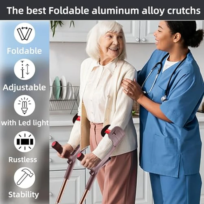 YOKABOZE Forearm Crutches for Adults Foldable Knee Patients Mobility aids for Childre and Seniors for with Leg Injury Adjustable Travel Lightweight Walking Stick (Brown Pro) by YOKABOZE - Image 3