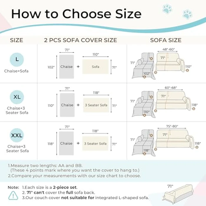 CAPALOCA Anti-Scratch Sectional Couch Covers for Sofa, 2 Pcs Water Resistant Couch Cover L Shape for Dog & Cat Pet-Friendly Non Slip Sofa Slipcovers Washable, 71"x 110" + 71"x 118", Beige by CAPALOCA - Image 2