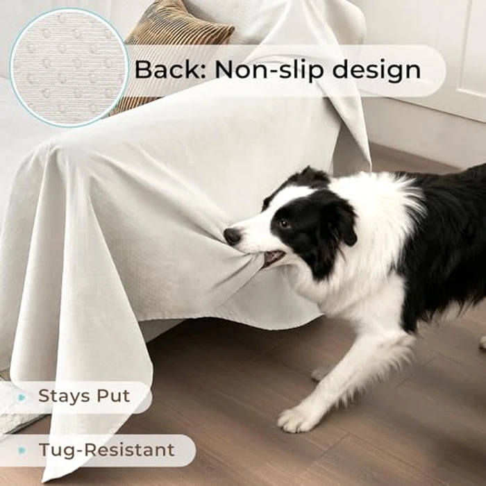 CAPALOCA Anti-Scratch Sectional Couch Covers for Sofa, 2 Pcs Water Resistant Couch Cover L Shape for Dog & Cat Pet-Friendly Non Slip Sofa Slipcovers Washable, 71"x 110" + 71"x 118", Beige by CAPALOCA - Image 5
