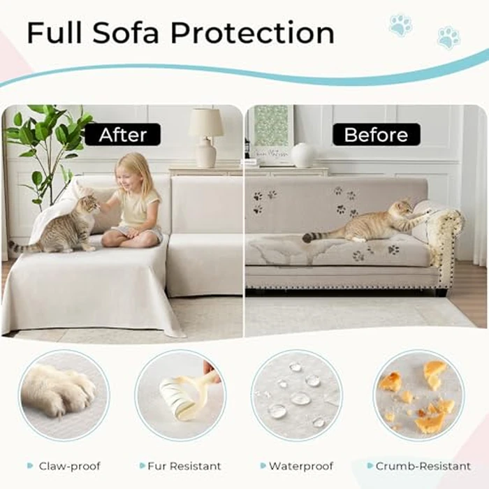 CAPALOCA Anti-Scratch Sectional Couch Covers for Sofa, 2 Pcs Water Resistant Couch Cover L Shape for Dog & Cat Pet-Friendly Non Slip Sofa Slipcovers Washable, 71"x 110" + 71"x 118", Beige by CAPALOCA - Image 6