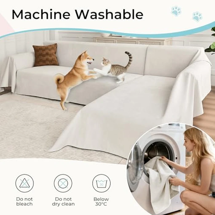 CAPALOCA Anti-Scratch Sectional Couch Covers for Sofa, 2 Pcs Water Resistant Couch Cover L Shape for Dog & Cat Pet-Friendly Non Slip Sofa Slipcovers Washable, 71"x 110" + 71"x 118", Beige by CAPALOCA - Image 7