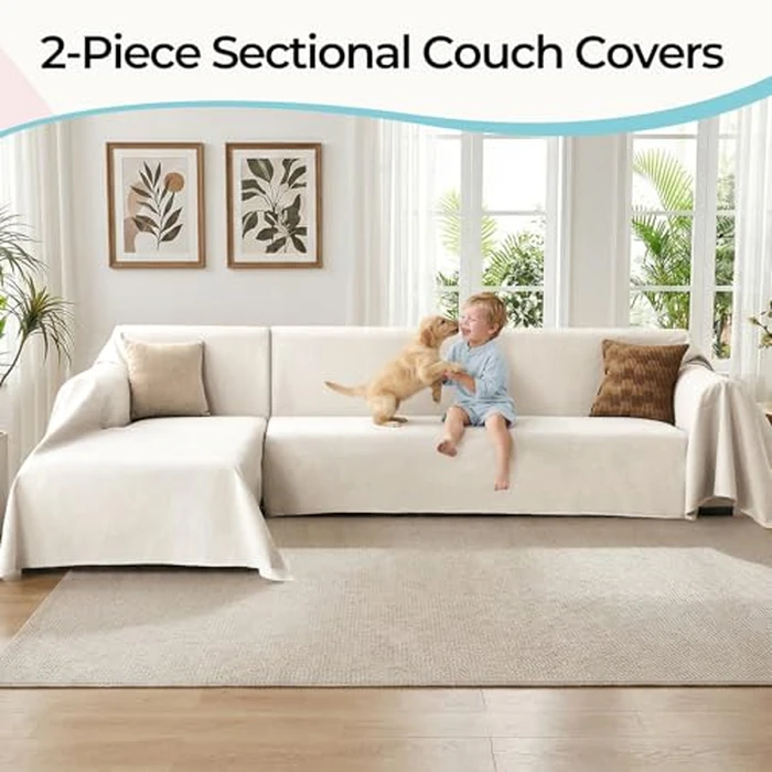 CAPALOCA Anti-Scratch Sectional Couch Covers for Sofa, 2 Pcs Water Resistant Couch Cover L Shape for Dog & Cat Pet-Friendly Non Slip Sofa Slipcovers Washable, 71"x 110" + 71"x 118", Beige by CAPALOCA - Image 8