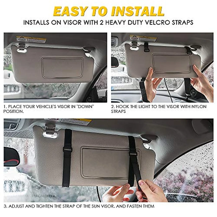 Xprite Amber Visor emergency Flashing Strobe lights Sunshield Windshield Hazard Warning Flashing Lights w/2 Heavy Duty Velcro Straps for Vehicles Trucks Construction Law Enforcement by Xprite - Image 6