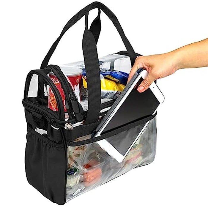 J.CARP Clear Lunch Tote Heavy Duty Stadium Bag Approved Durable Crossbody for Sports Events Concerts Work College (Medium 12 x 6 x 12in, Black) by J.CARP - Image 5