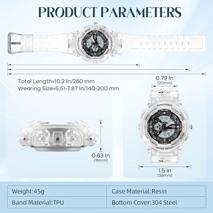 PINIDOUS Women Watch for Women Teenagers Watch Outdoor Waterproof Digital Sports Analog Watches for Ladies Students with Stopwatch Alarm Countdown Dual Display 7 Color LED Backlight by PINIDOUS - Image 4