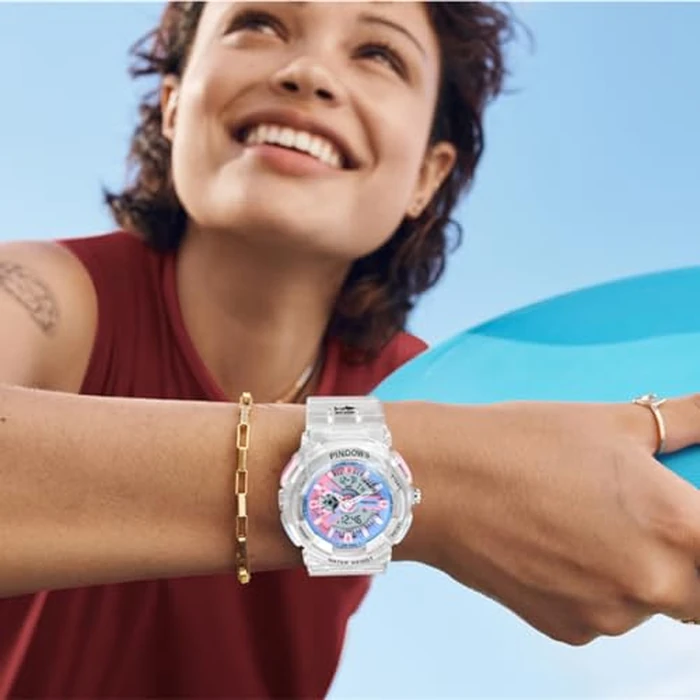 PINIDOUS Women Watch for Women Teenagers Watch Outdoor Waterproof Digital Sports Analog Watches for Ladies Students with Stopwatch Alarm Countdown Dual Display 7 Color LED Backlight by PINIDOUS - Image 5