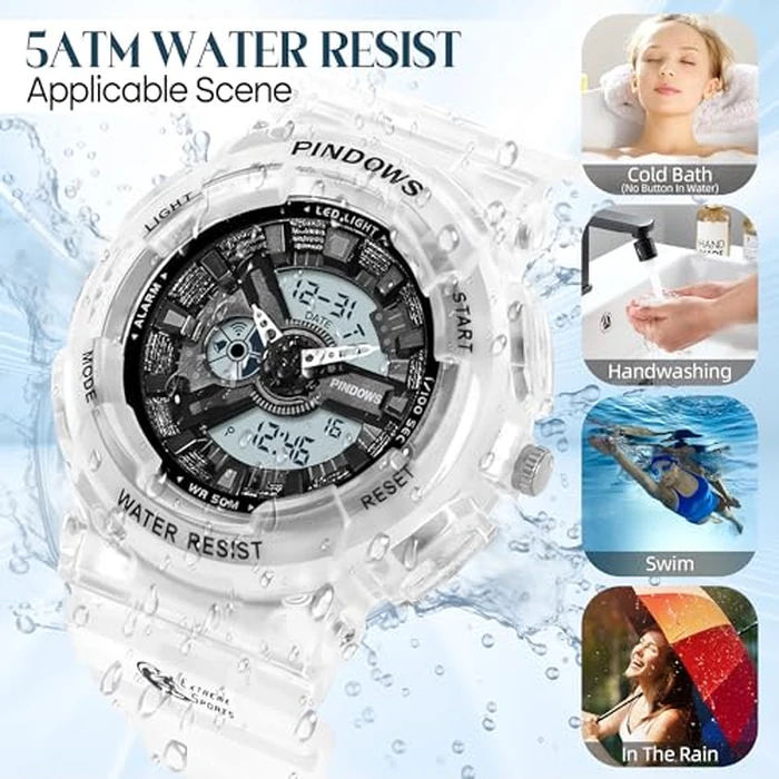 PINIDOUS Women Watch for Women Teenagers Watch Outdoor Waterproof Digital Sports Analog Watches for Ladies Students with Stopwatch Alarm Countdown Dual Display 7 Color LED Backlight by PINIDOUS - Image 6