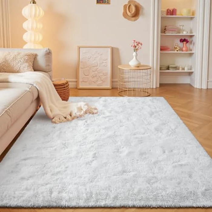junovo Washable Area Rug for Girls Bedroom Living Room, Soft Non-Slip Fluffy Rugs, Shag Plush Memory Foam Carpet for Kids Room Baby Nursery Home Decor, 3' x 5' (Rectangular) White by junovo - Image 3