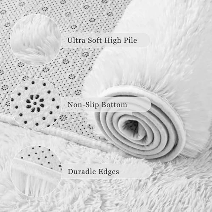 junovo Washable Area Rug for Girls Bedroom Living Room, Soft Non-Slip Fluffy Rugs, Shag Plush Memory Foam Carpet for Kids Room Baby Nursery Home Decor, 3' x 5' (Rectangular) White by junovo - Image 6