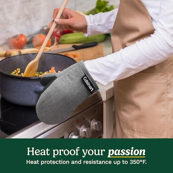 Cuisinart Mini Oven Mitts - 5.5” x 7” Heat-Resistant Kitchen Mitts for Oven with Non-Slip Neoprene Palm, Cotton Filling, and Fabric Loop - Durable Oven Mitt Set for Cooking & Baking (Chambray) by Best Brands - Image 3