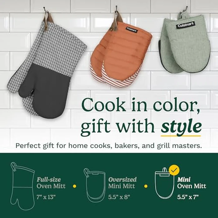 Cuisinart Mini Oven Mitts - 5.5” x 7” Heat-Resistant Kitchen Mitts for Oven with Non-Slip Neoprene Palm, Cotton Filling, and Fabric Loop - Durable Oven Mitt Set for Cooking & Baking (Chambray) by Best Brands - Image 6