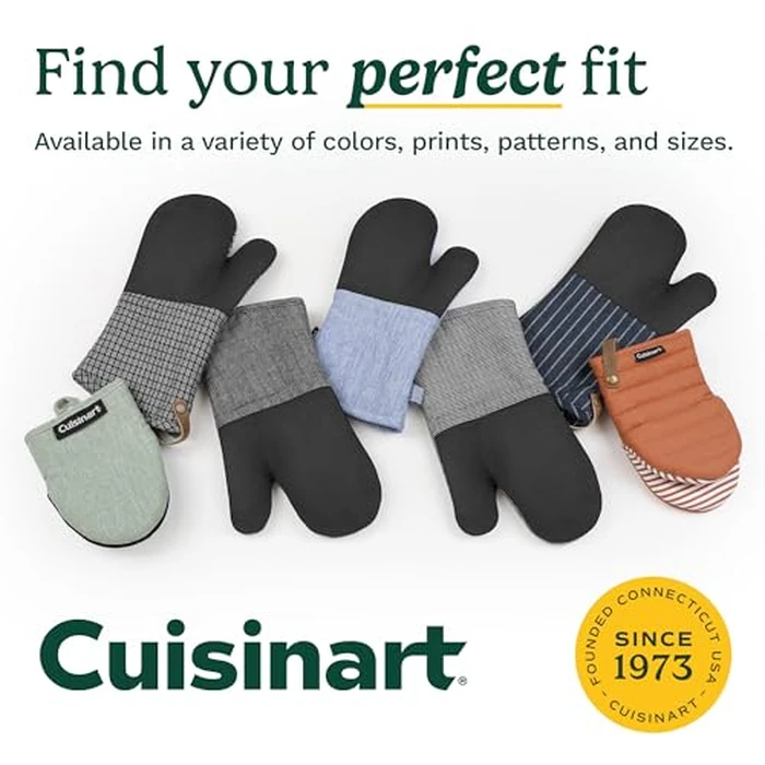 Cuisinart Mini Oven Mitts - 5.5” x 7” Heat-Resistant Kitchen Mitts for Oven with Non-Slip Neoprene Palm, Cotton Filling, and Fabric Loop - Durable Oven Mitt Set for Cooking & Baking (Chambray) by Best Brands - Image 7