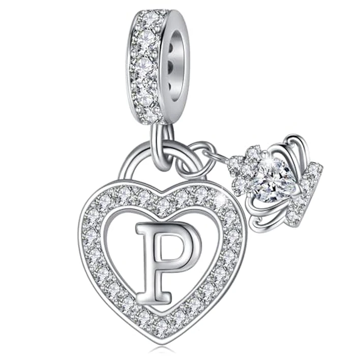 Letter P Charms for Charms Bracelet: Silver Heart Alphabet Initial Dangle Charms Bead for Bracelets and Necklaces, Birthday Mother's Day Christmas Jewelry Gifts For Women by MAVTZRE - Image 1