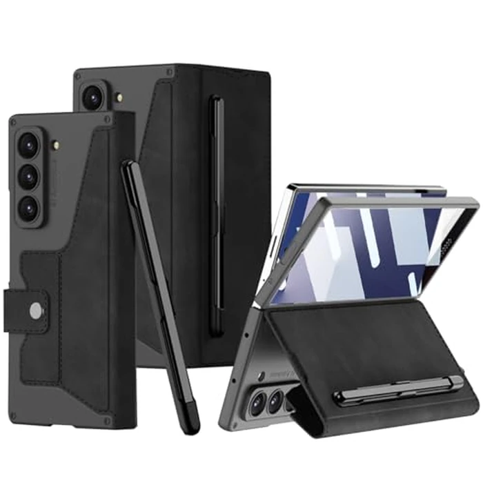 NINKI for Samsung Galaxy Z Fold 7 Case with Built-in Screen Protector,Wallet Card Holder Hinge Protective [Edition S-Pen Slot] Anti-Scratches Leather Case for Galaxy Z Fold 7 Black by NINKI - Used - Acceptable condition