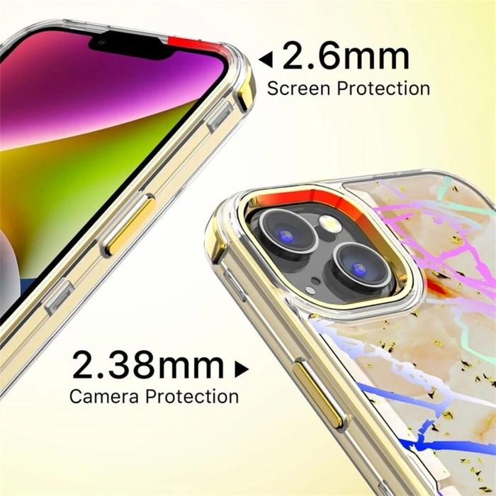 MyBat Pro Tuff Kleer Series Phone Case for iPhone 14 Plus - Pale Yellow Marbling/Electroplating Gold - Brand New by MyBat Pro - Image 7