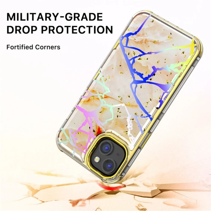 MyBat Pro Tuff Kleer Series Phone Case for iPhone 14 Plus - Pale Yellow Marbling/Electroplating Gold - Brand New by MyBat Pro - Image 5