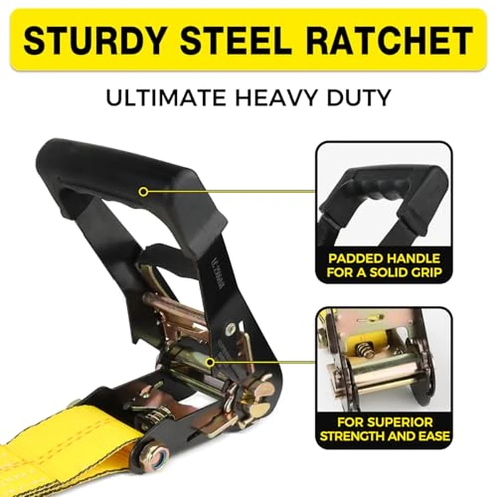 Car Tie Down Straps for Trailers 2inch x10ft - J Hooks with Safety Clips(10,000 Lbs Break Strength)-4 Pack Heavy Duty Vehicle Hauler Strap Tire Ratchet Straps with Axle Straps for Truck Utv Trailer by Autofonder - Image 3