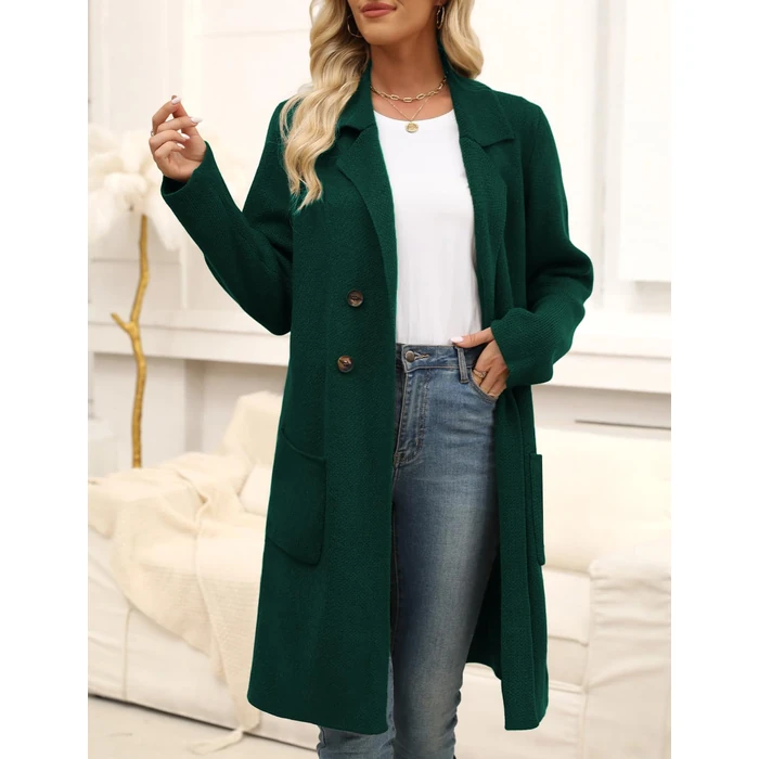 CiCiBird Women Fall Long Cardigan Sweater Trendy Knit Jacket Coat Dressy Blazer Coatigan Green L by CiCiBird - Image 3