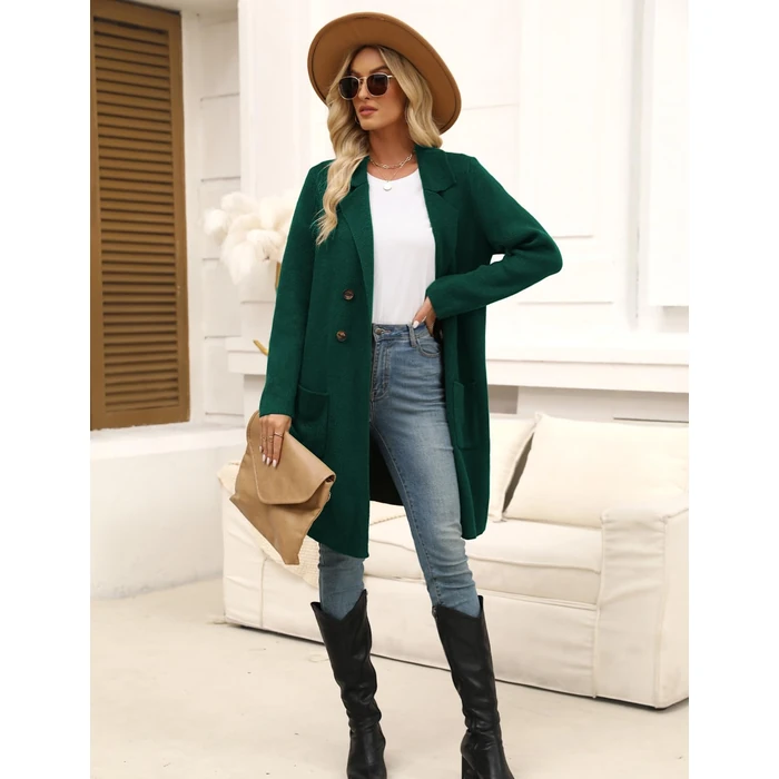 CiCiBird Women Fall Long Cardigan Sweater Trendy Knit Jacket Coat Dressy Blazer Coatigan Green L by CiCiBird - Image 5