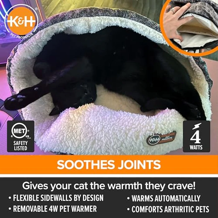 K&H Pet Products Heated Cat Bed Indoor, Thermo-Snuggle Cup Bomber Soft Heated Pet Bed for Large Indoor Cats and Small Dogs, Machine Washable, Waterproof Heated Pad, Safety Listed - 18 X 14in Gray by K&H Pet Products - Image 4