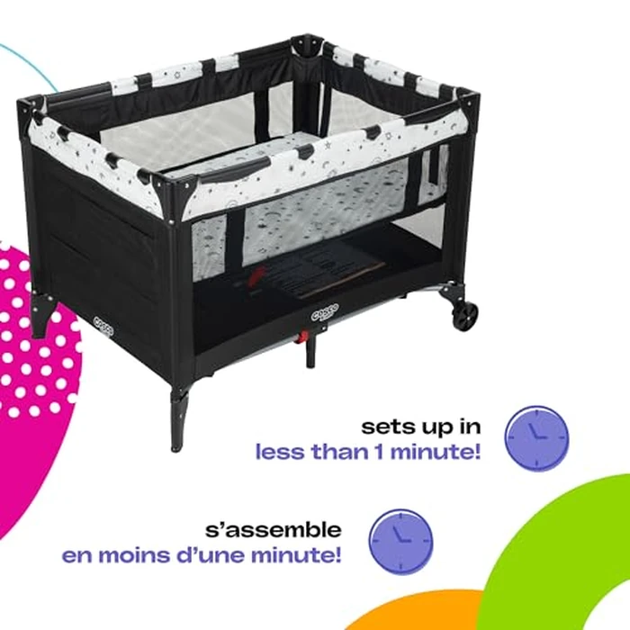 Cosco Kids Funsport(R) Plus Portable Playard with Full-Size Bassinet, Carry Bag & Wheels - Lightweight, Compact Fold, Breathable Mesh - Twinkle Twinkle by Cosco - Image 2